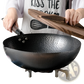 Handmade Iron Wok with Wooden Handle and Glass Lid