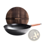 Handmade Iron Wok with Wooden Handle and Glass Lid