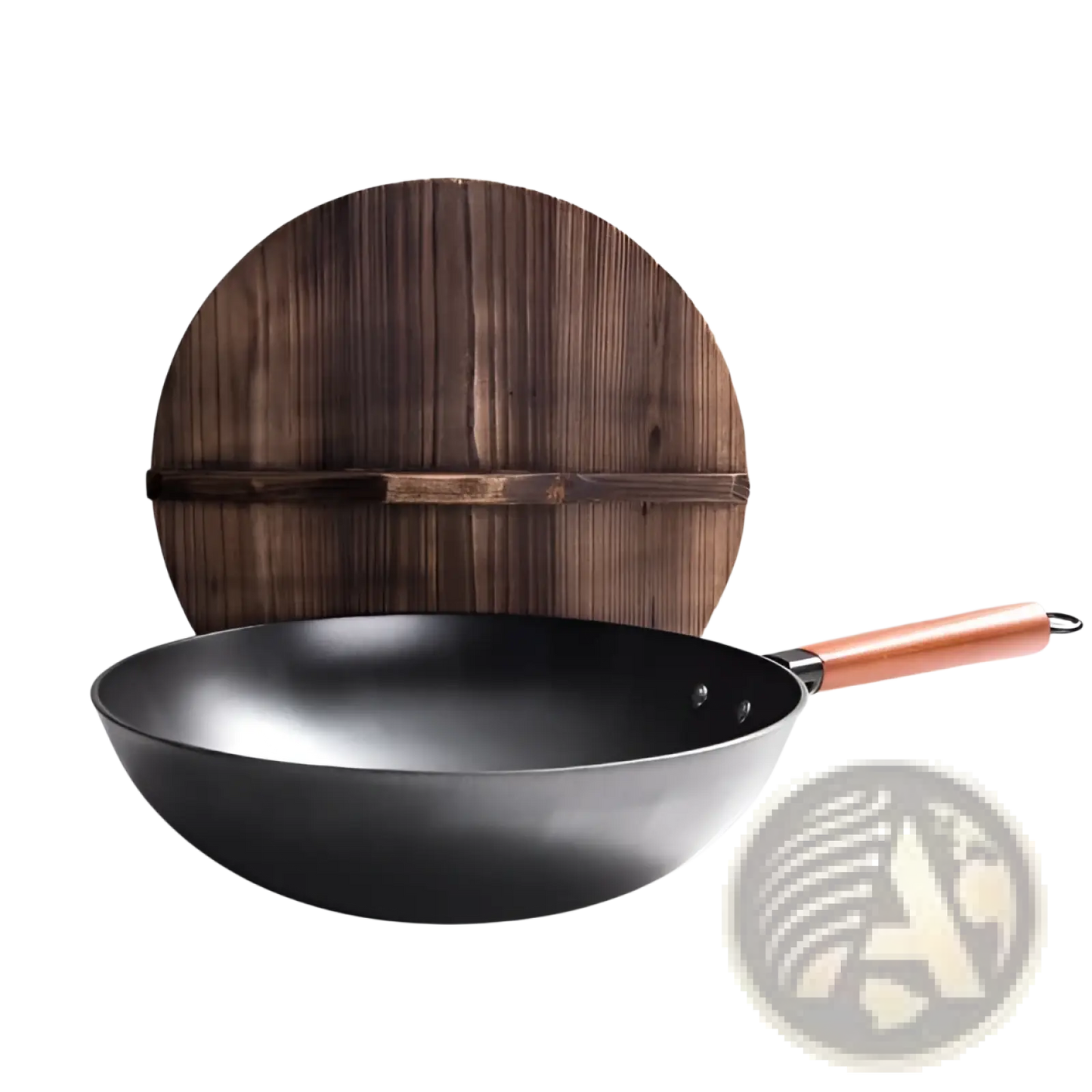 Handmade Iron Wok with Wooden Handle and Glass Lid