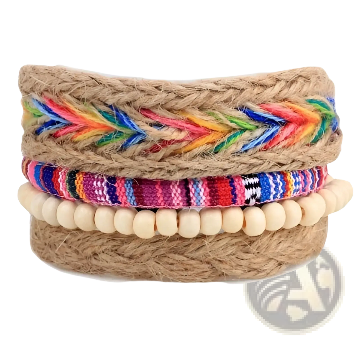 Handmade Multilayer Braided Leather and Wood Bead Bracelet