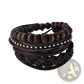 Handmade Multilayer Braided Leather and Wood Bead Bracelet