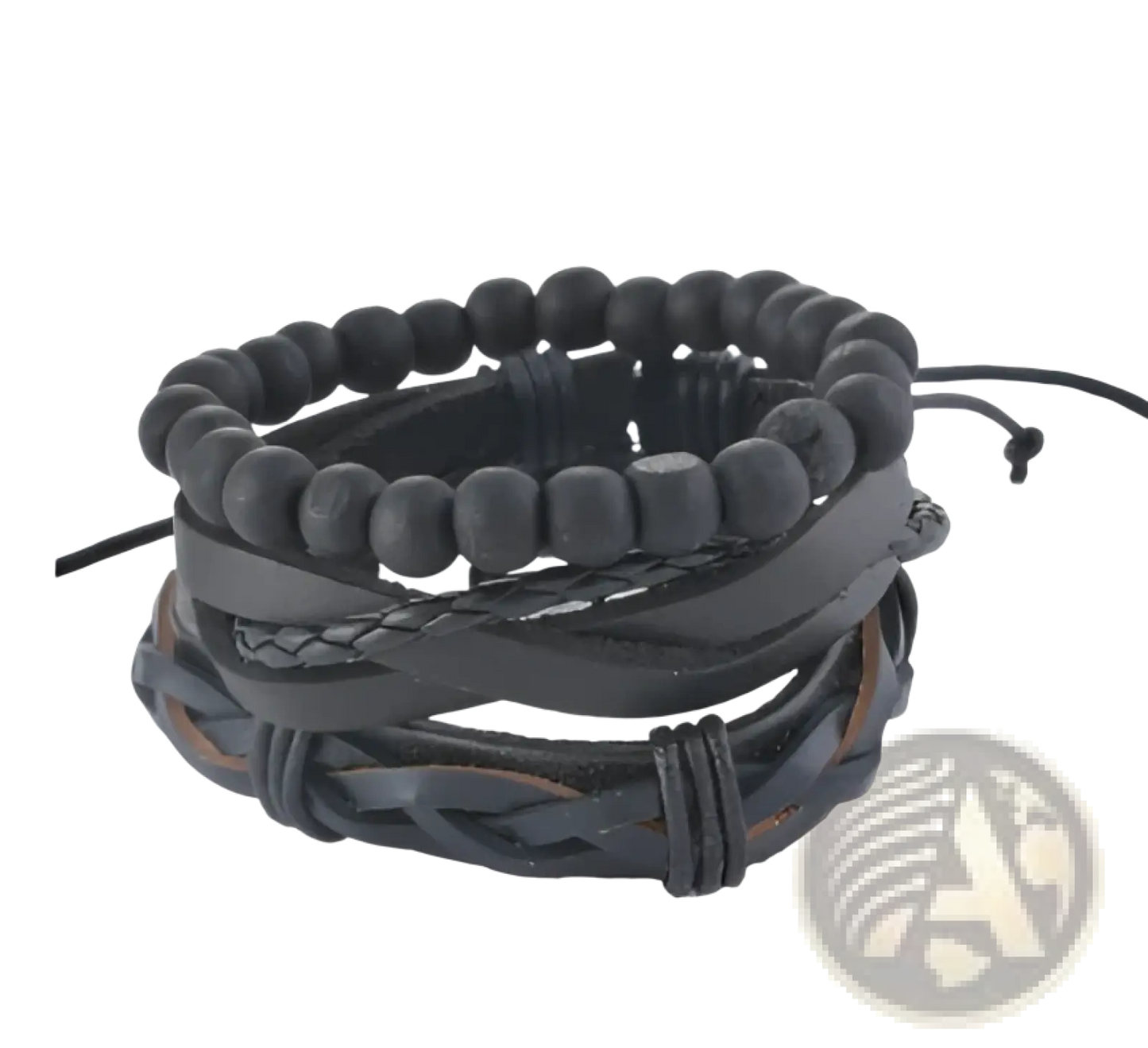 Handmade Multilayer Braided Leather and Wood Bead Bracelet