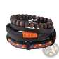 Handmade Multilayer Braided Leather and Wood Bead Bracelet