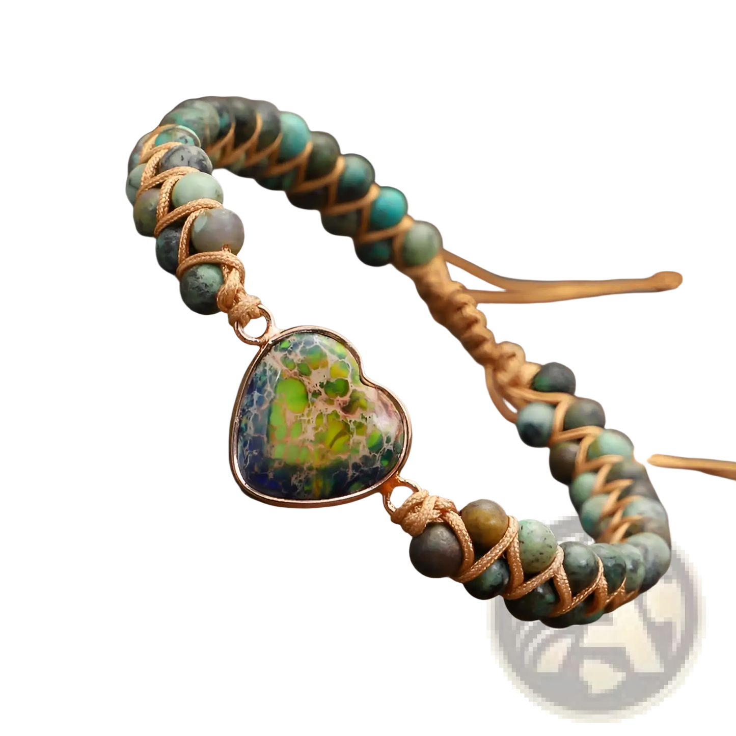 Handmade Woven Heart Stone Pendant Bracelet