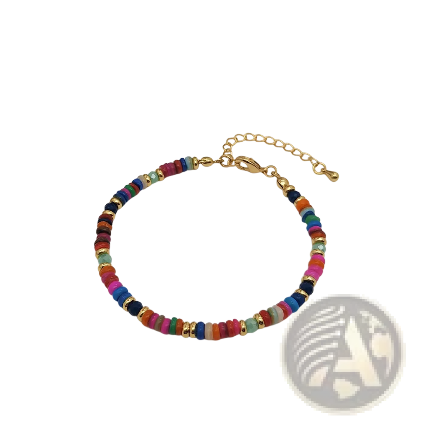 Handwoven Rainbow Shell Beaded Bracelet with Gold Clasp
