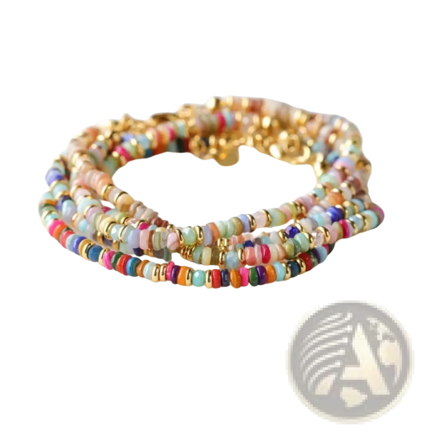 Handwoven Rainbow Shell Beaded Bracelet with Gold Clasp