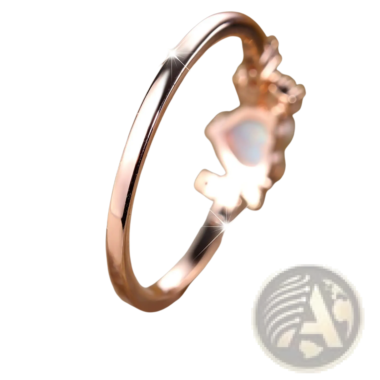 Heart Opal Crescent Moon Ring with Diamonds