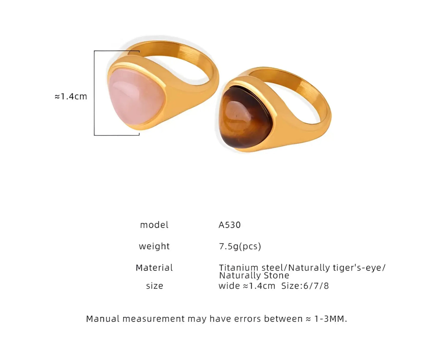 Heart Shaped Natural Stone Titanium Steel Signet Ring