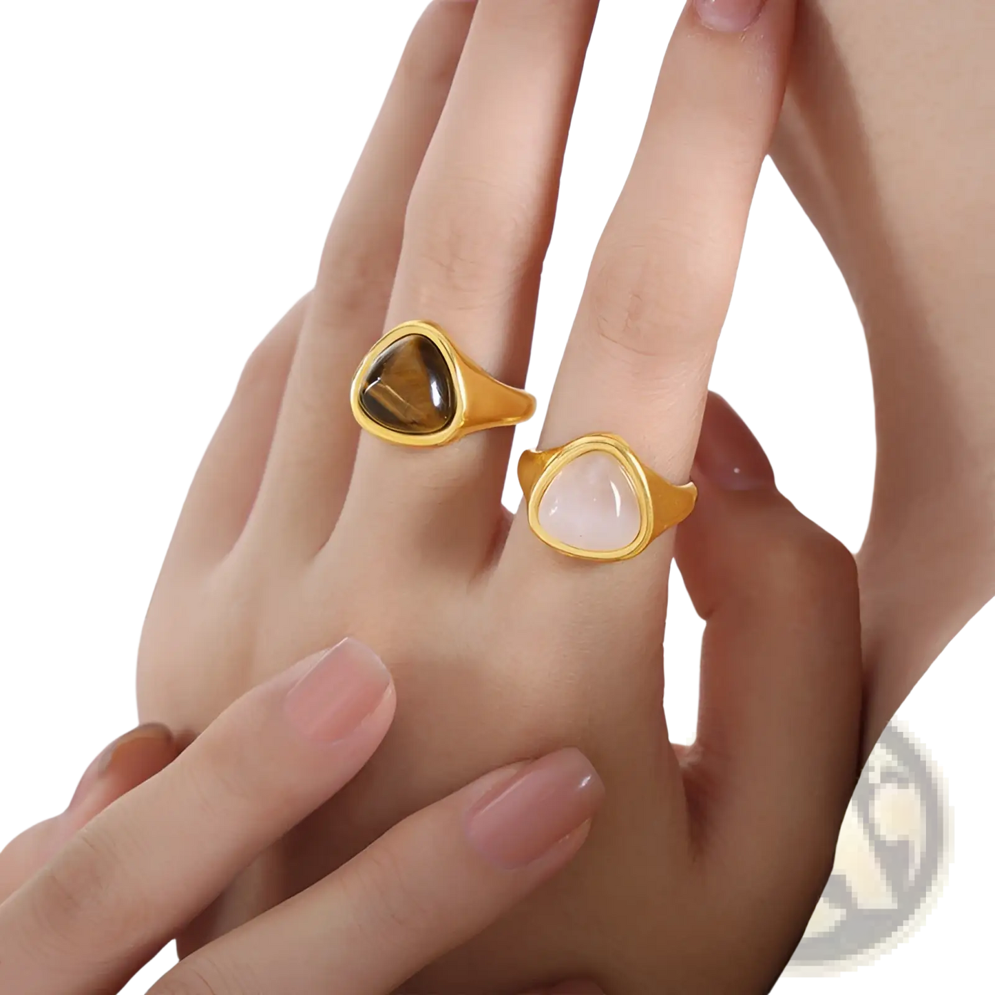 Heart Shaped Natural Stone Titanium Steel Signet Ring