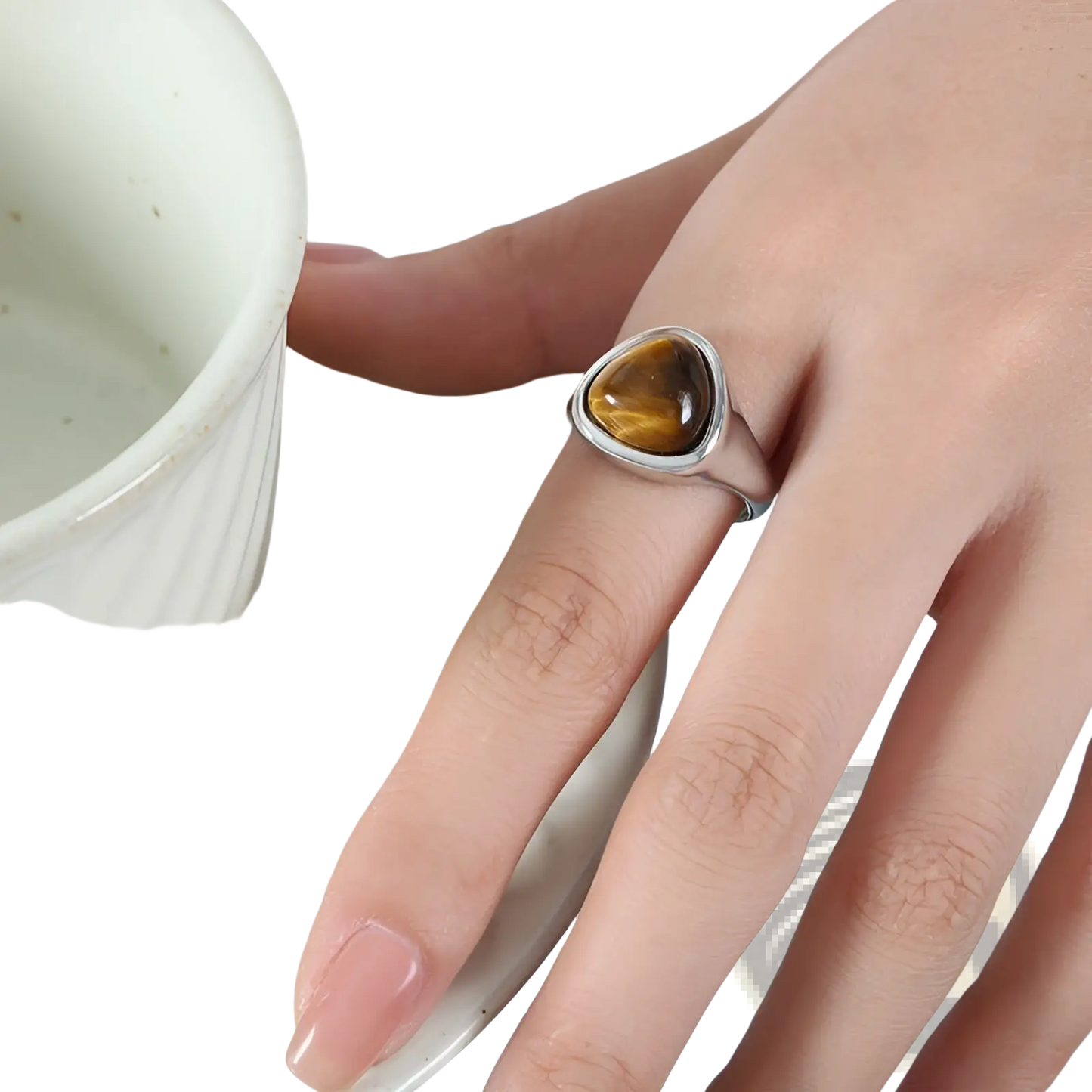 Heart Shaped Natural Stone Titanium Steel Signet Ring