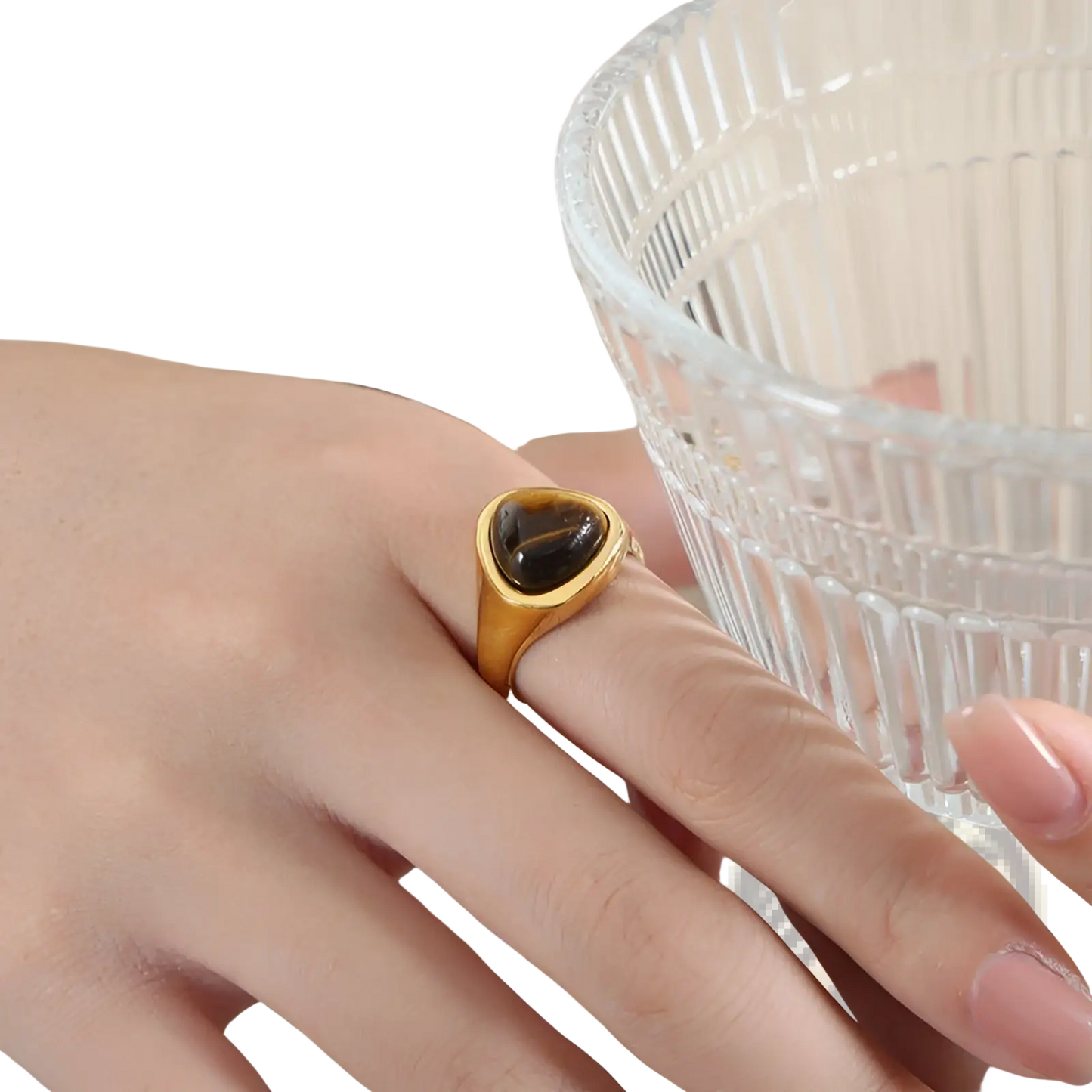 Heart Shaped Natural Stone Titanium Steel Signet Ring