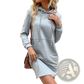 Heather Gray Striped Patchwork Hoodie Dress with Pockets