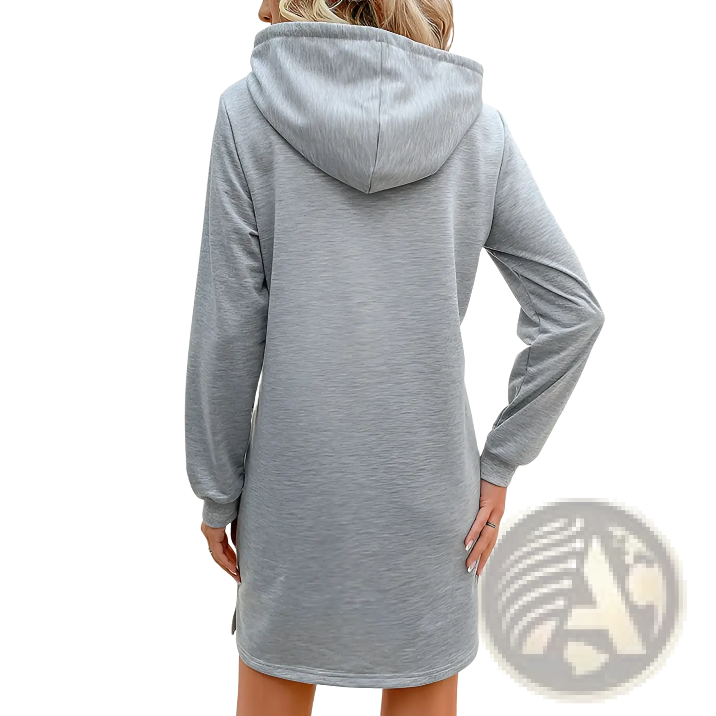 Heather Gray Striped Patchwork Hoodie Dress with Pockets