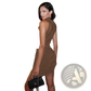 High Neck Slim Fit Brown Midi Dress with Side Slit