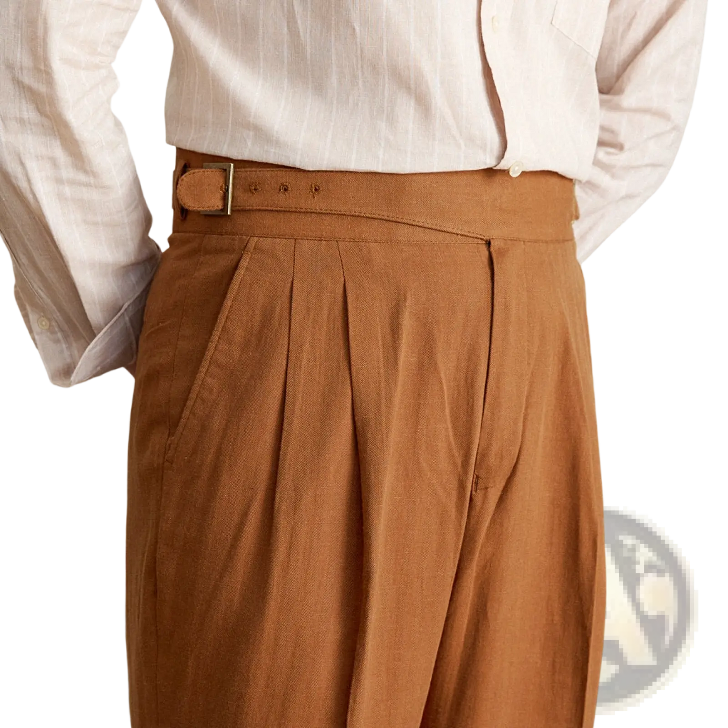 High Waist Cotton Linen Straight Leg Pleated Trousers