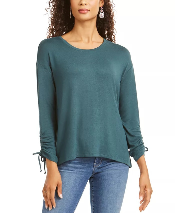 Top feminino com cordão e punhos estilo Style &amp; Co, verde médio, tamanho extra grande