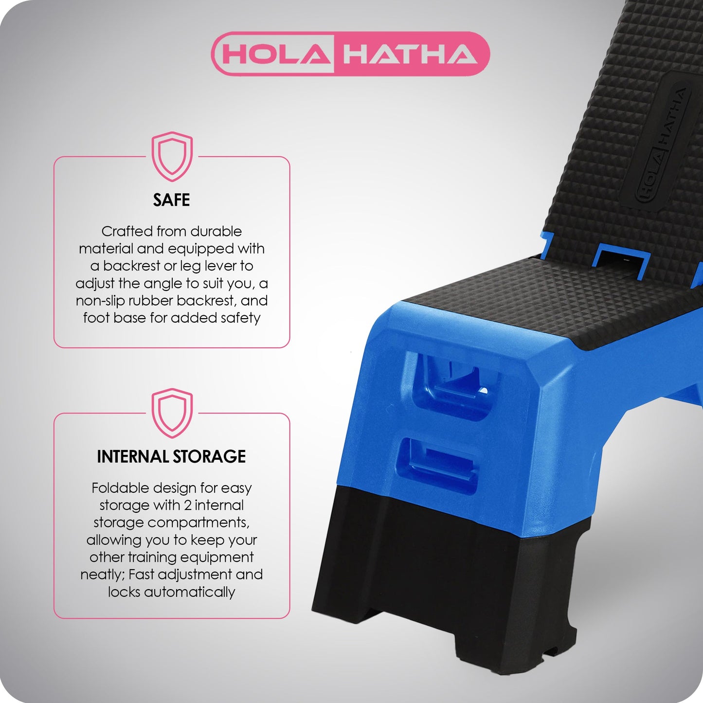 HolaHatha Deck Aeróbico Multifuncional Fitness com Compartimento de Armazenamento, Azul