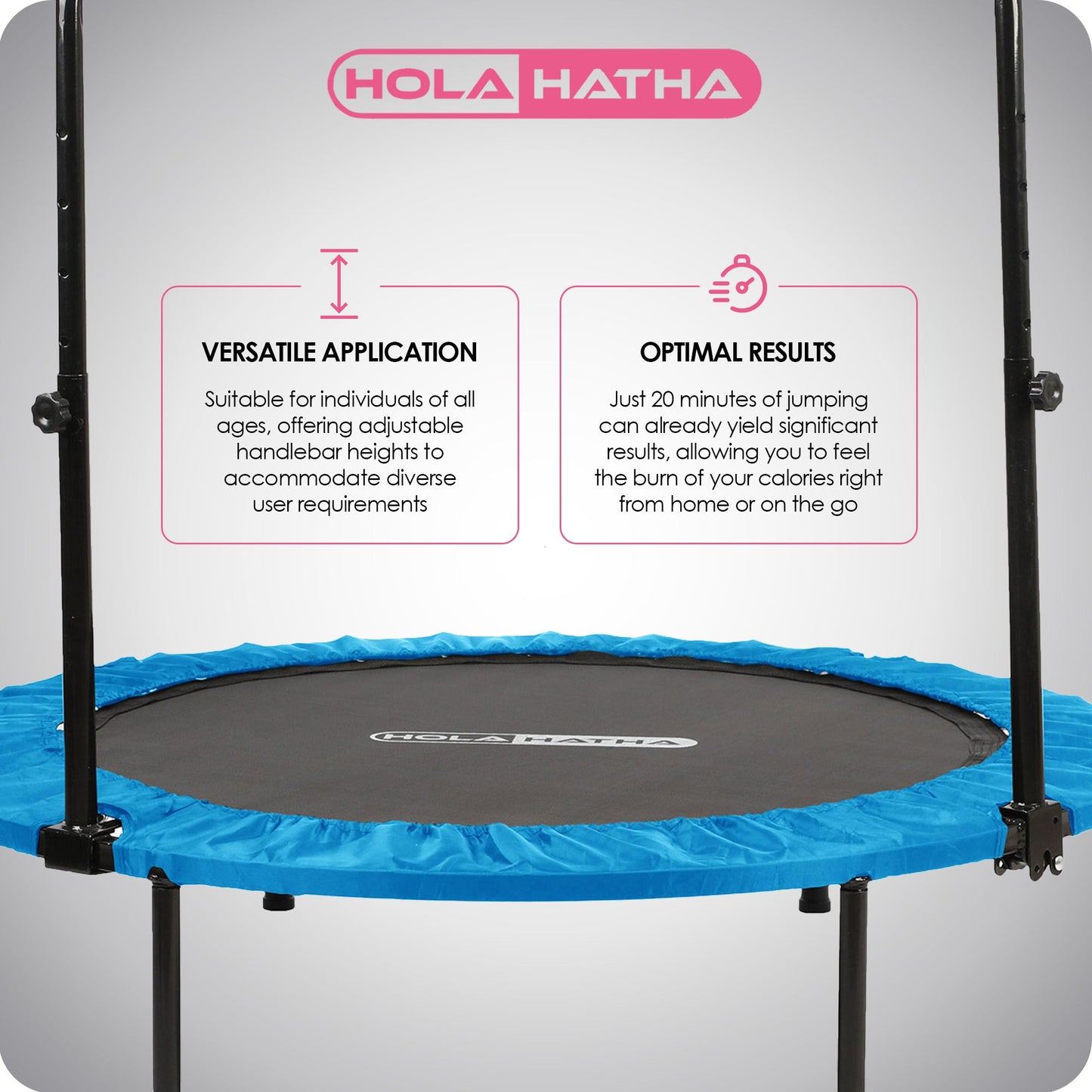 HolaHatha Mini Trampolim Fitness Dobrável de 48 Polegadas com Alça Ajustável, Azul