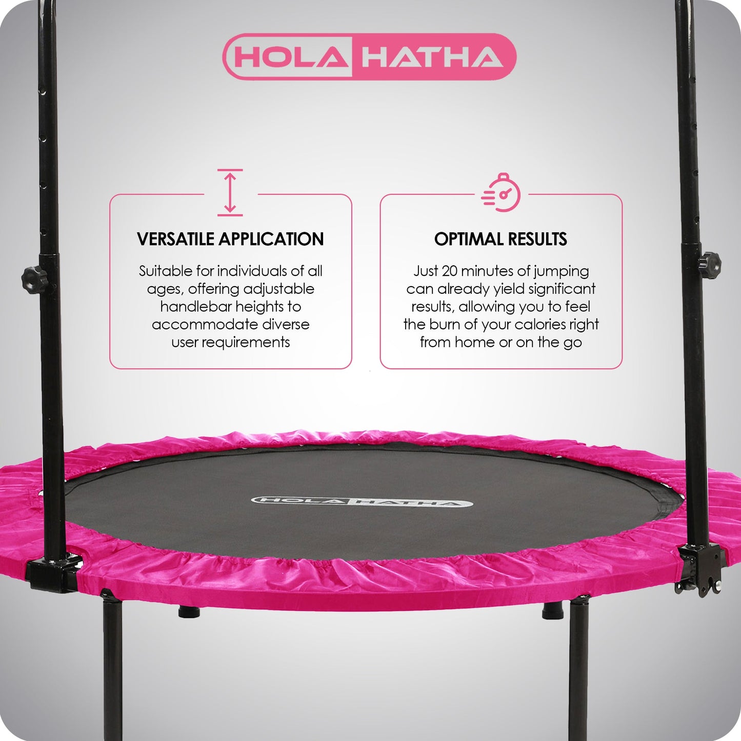 HolaHatha Mini Trampolim Fitness Dobrável de 48 Polegadas com Alça Ajustável, Rosa
