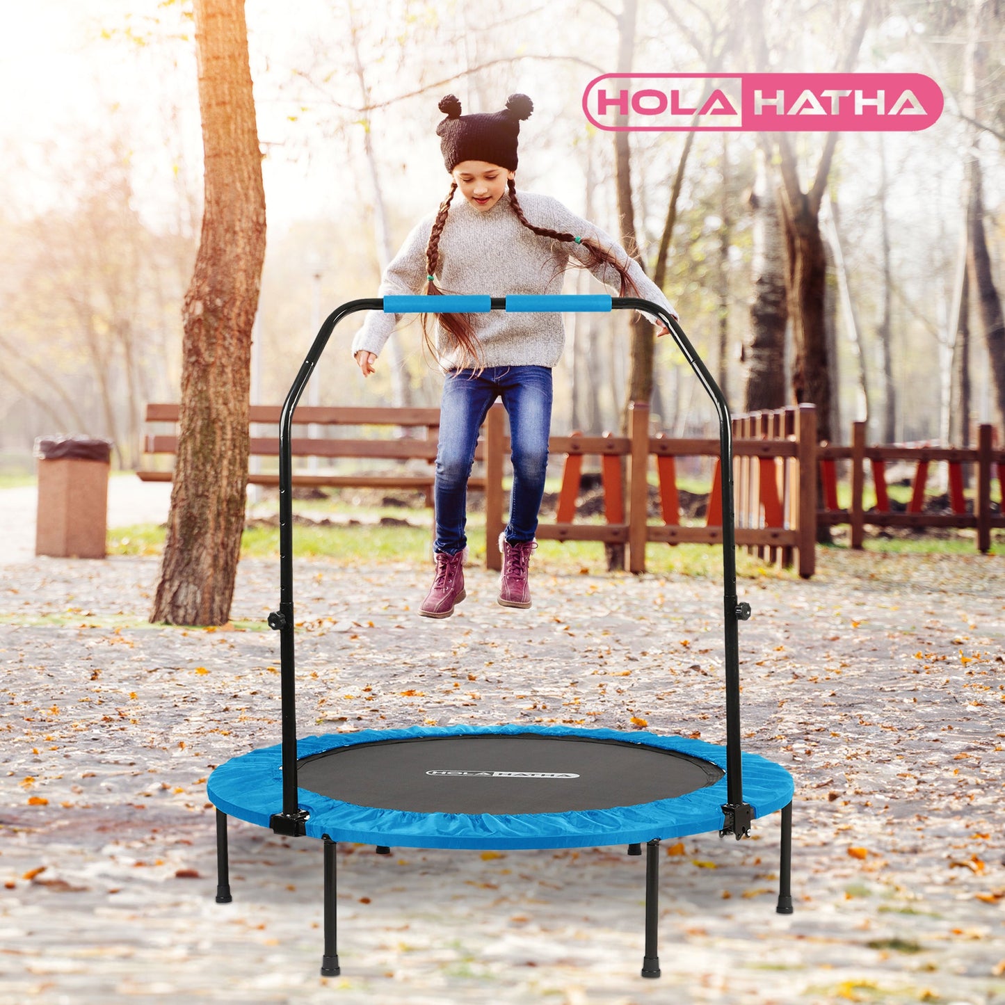 HolaHatha Mini Trampolim Fitness Rebounder de 40" com Alça Ajustável, Azul