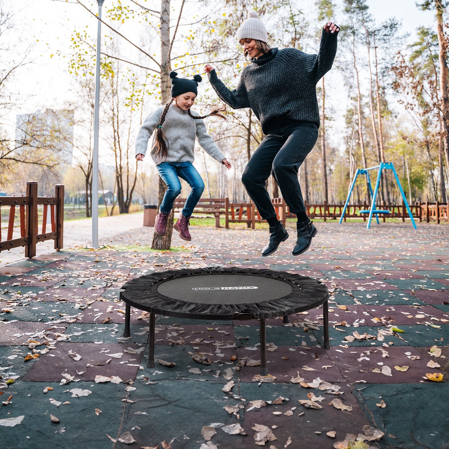 HolaHatha Mini Trampolim Fitness Dobrável de 48 Polegadas com Alça Ajustável, Preto