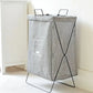 Embroidered Denim Laundry Basket with White Metal Frame