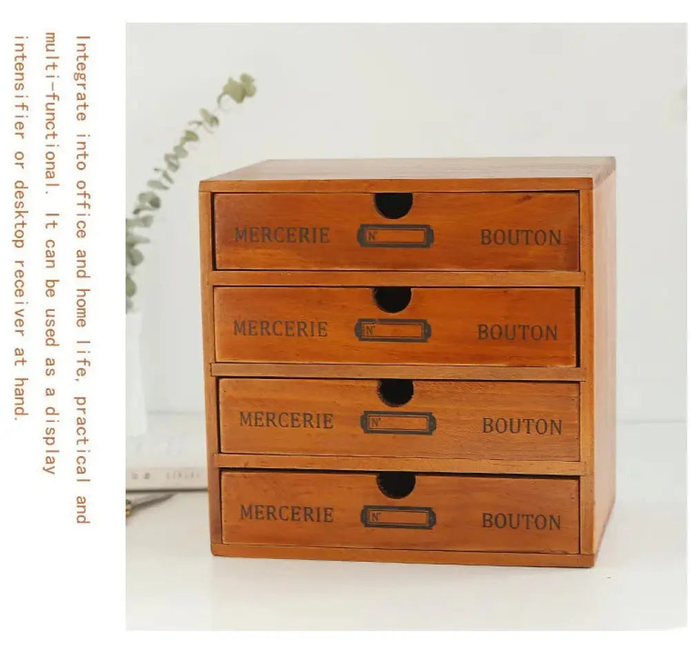 Retro Lockable Wooden Storage Box with Vintage Drawers