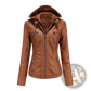 Hooded Leather Jacket Two-piece Detachable Slim Fit