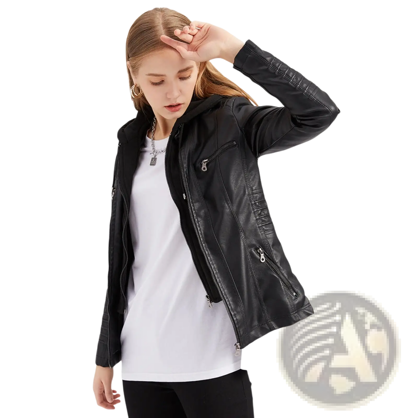 Hooded Leather Jacket Two-piece Detachable Slim Fit