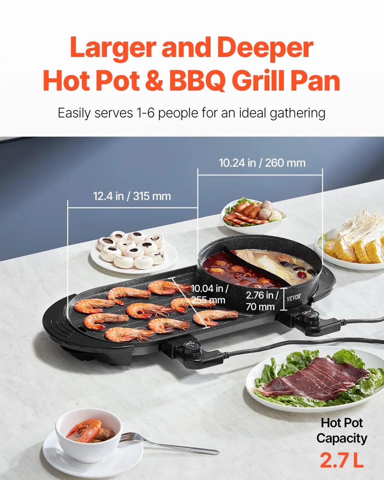 Hot Pot with Grill 2200w Electric Smokeless Griddle