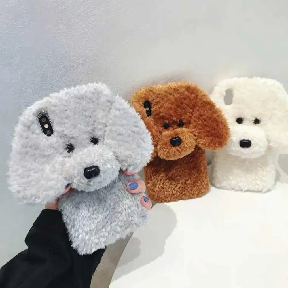 3d Plush Teddy Dog Fluffy Soft Phone Case
