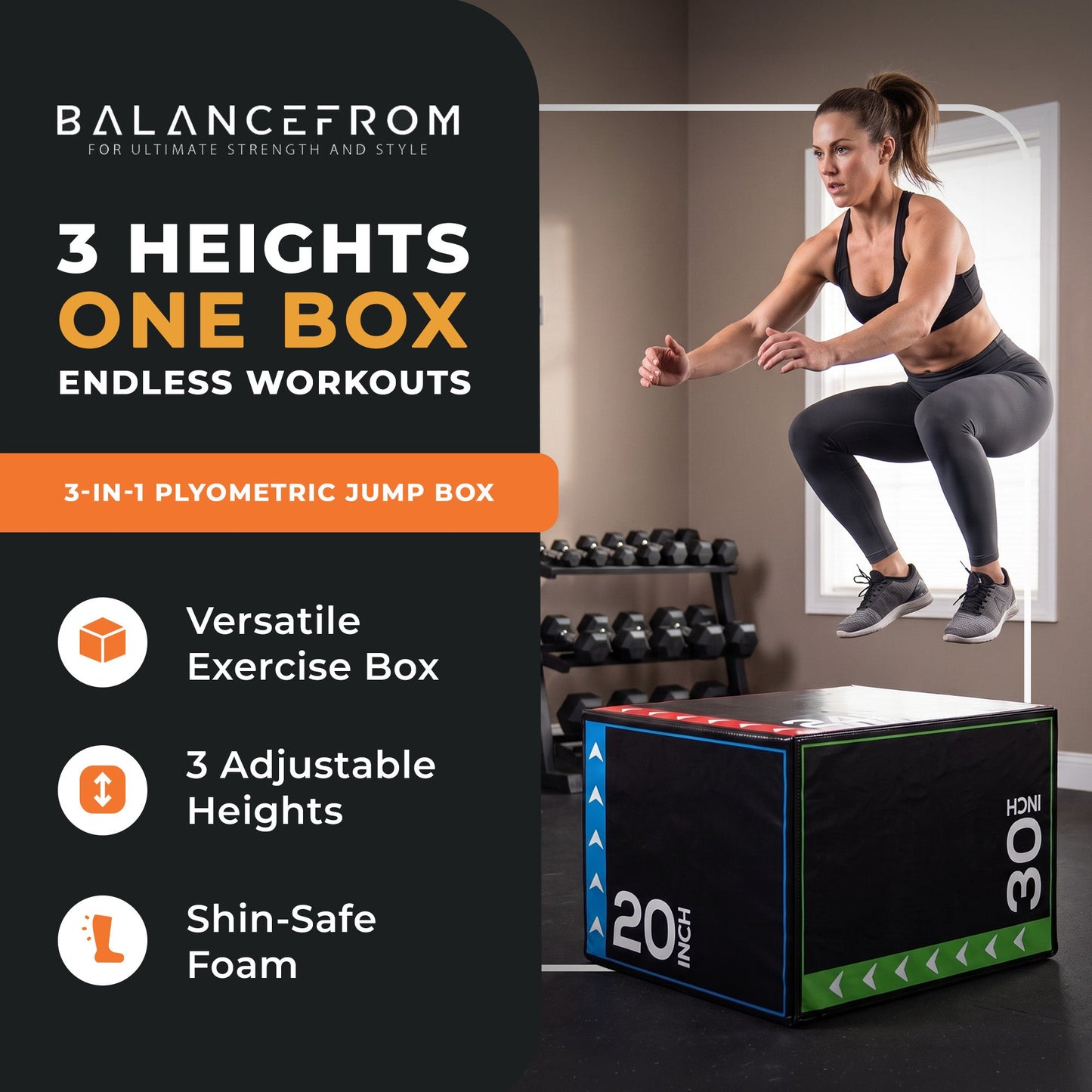 BalanceFrom Fitness 3 em 1 Caixa de espuma de 60 lb para exercícios de salto, preta (danificada)