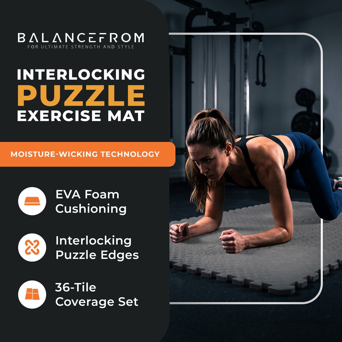 Tapete de exercícios de espuma EVA interligada de 144 pés quadrados da BalanceFrom Fitness, cinza