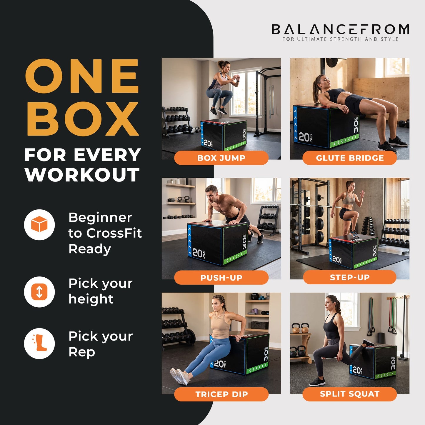 BalanceFrom Fitness 3 em 1 Caixa de espuma de 60 lb para exercícios de salto, preta (danificada)