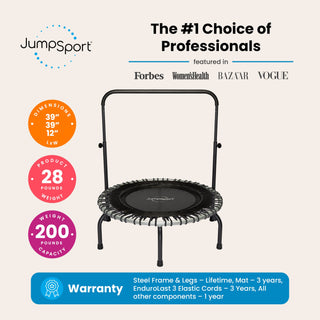 JumpSport 350i Trampolim Fitness de 39" e Barra de Apoio com 30 Elásticos Ajustáveis