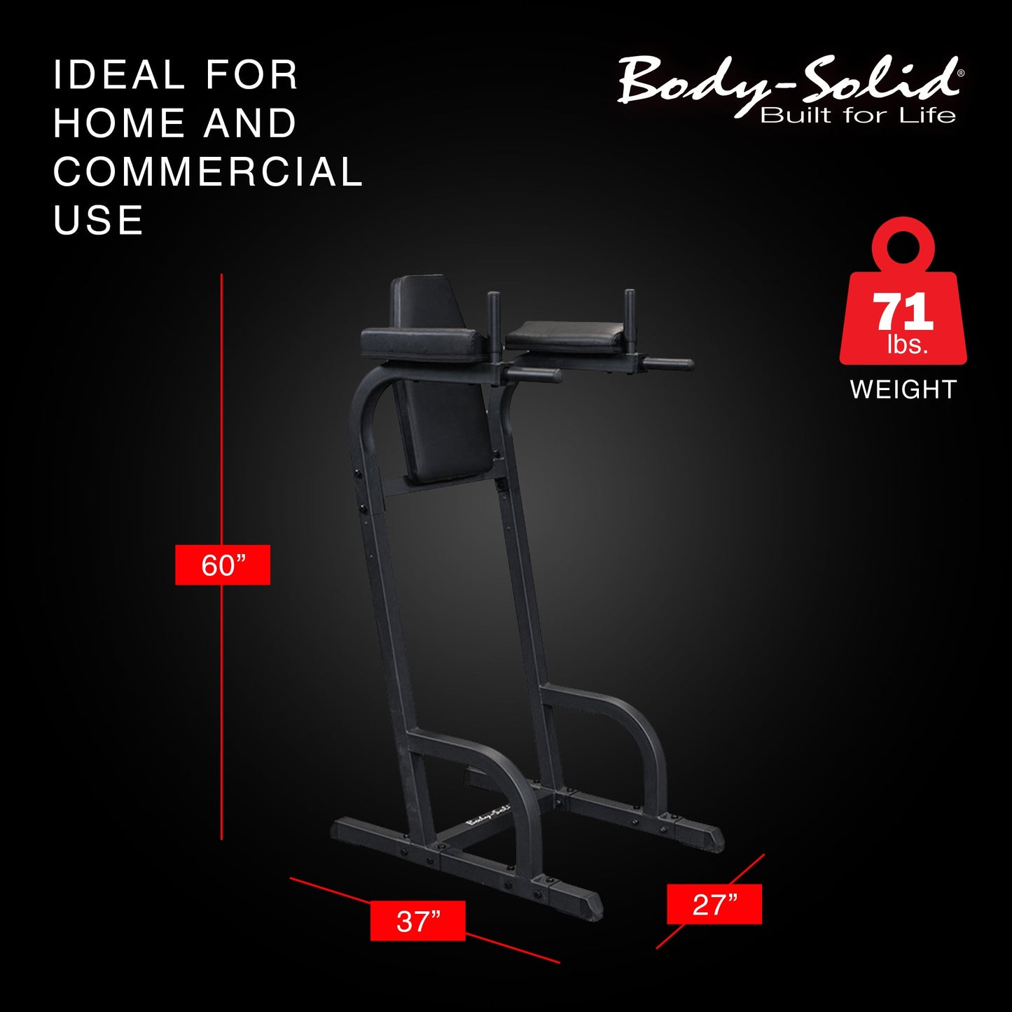 Estação de treino de exercícios de elevação e mergulho vertical de joelhos Body Solid Fitness, preta