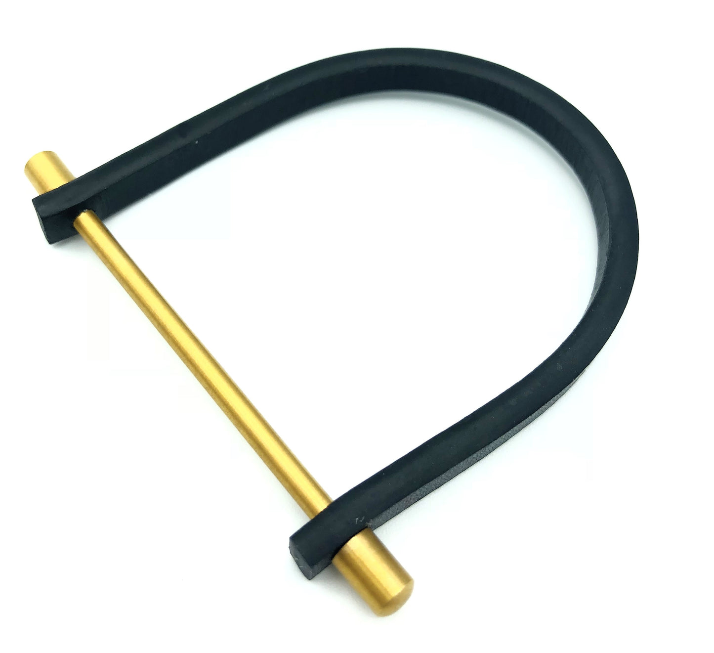 Pulseira de couro em formato de U com barra de aço unissex Homvare, preta/dourada