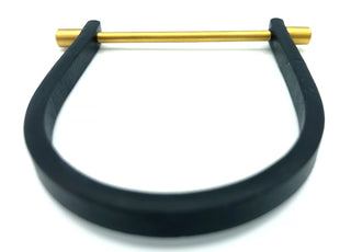 Pulseira de couro em formato de U com barra de aço unissex Homvare, preta/dourada