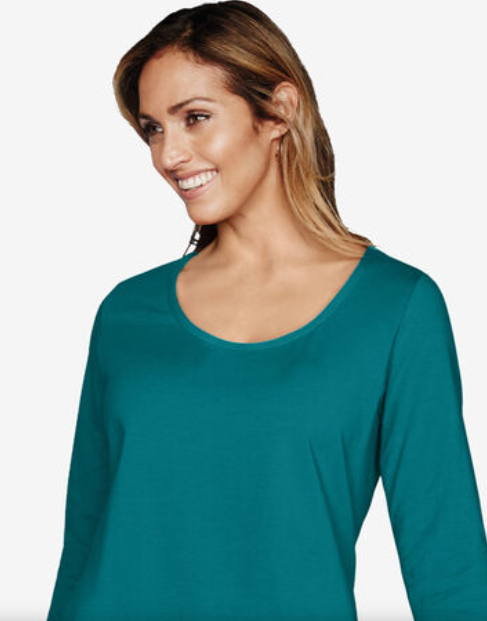 Karen Scott Blusa feminina plus size de algodão com decote redondo, azul-petróleo, tamanho XX-grande