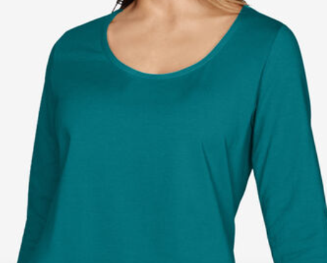 Karen Scott Blusa feminina plus size de algodão com decote redondo, azul-petróleo, tamanho XX-grande