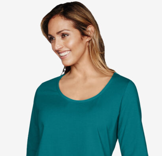 Karen Scott Blusa feminina plus size de algodão com decote redondo, azul-petróleo, tamanho XX-grande