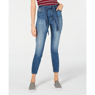 Calça jeans feminina Vanilla Star com cinto e tornozelo, azul, tamanho 3