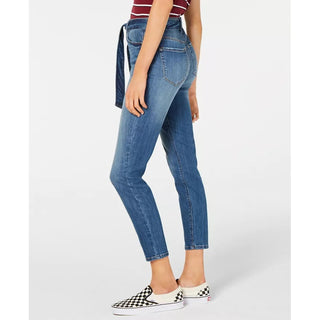 Calça jeans feminina Vanilla Star com cinto e tornozelo, azul, tamanho 3