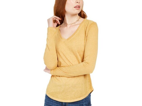 Camiseta Boyfriend Texturizada de Manga Longa Ultra Flirt Juniors, Amarelo Escuro, Tamanho Grande