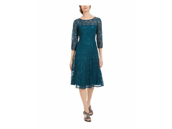 Vestido de renda com lantejoulas Sl Fashions feminino, verde, tamanho 8