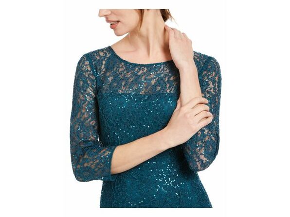 Vestido de renda com lantejoulas Sl Fashions feminino, verde, tamanho 8