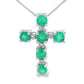 Emerald Diamond Cross Religious Pendant 10KT White Gold