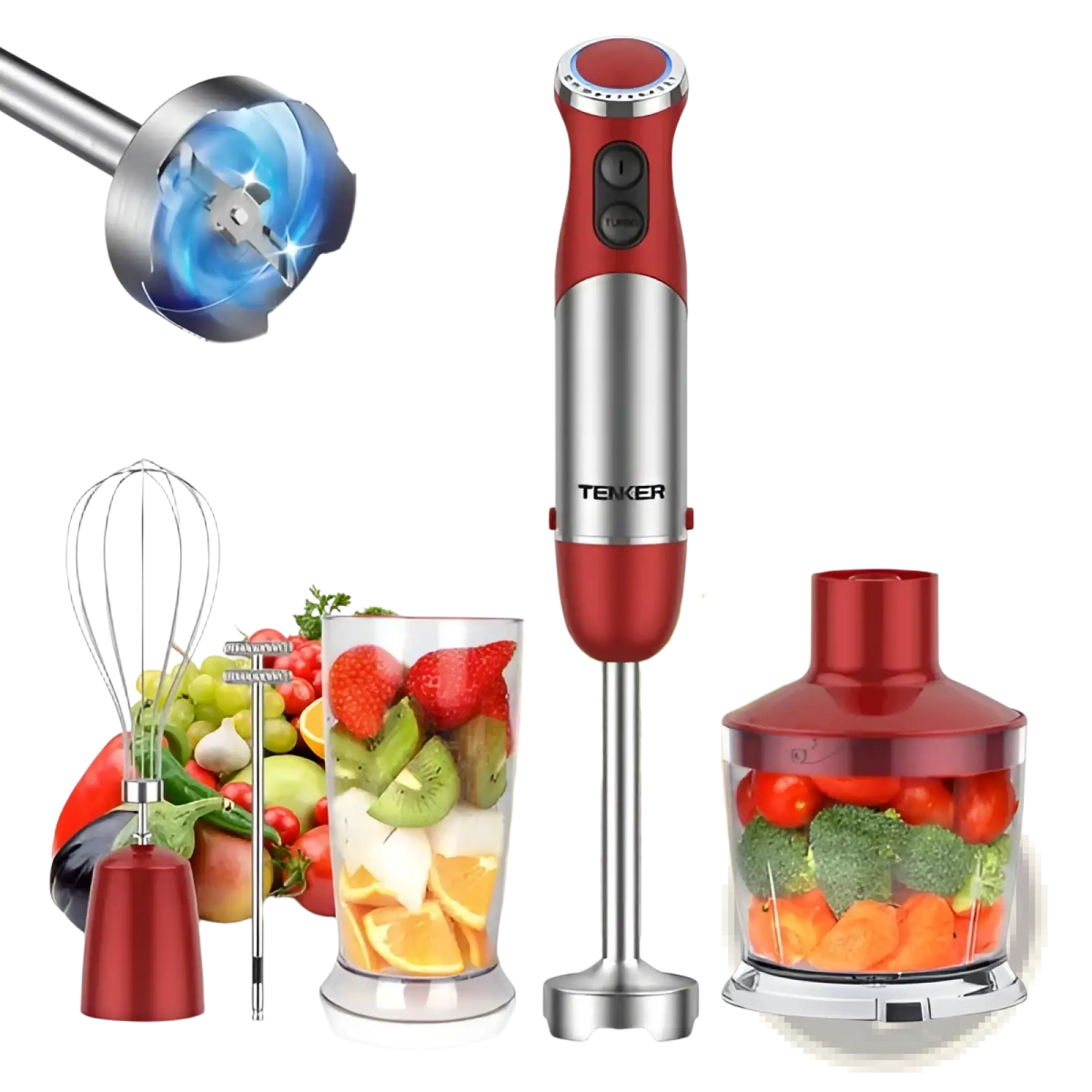 Immersion Blender 1000w 5-in-1 Handheld Set Red