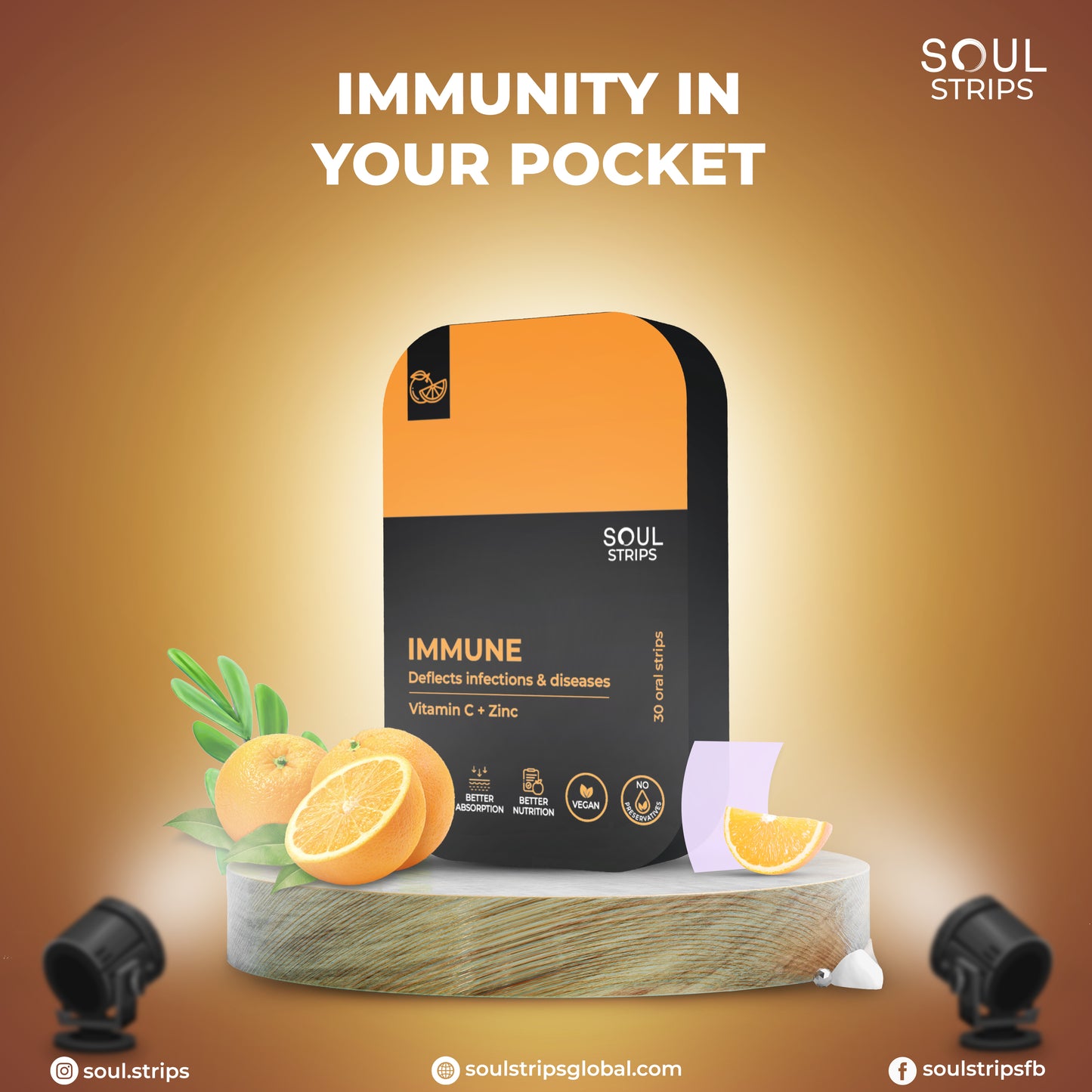 Soul Strips Immune Vegano Sem Açúcar Sabor Laranja 30 Tiras