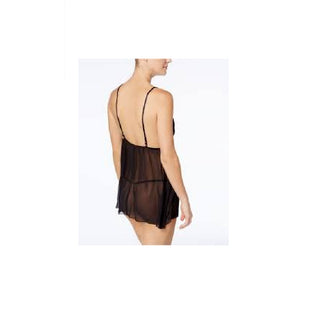Conjunto de três peças de camisola, tomara que caia e tanga feminina Linea Donatella, preto, tamanho extra grande